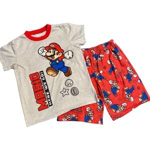 Super Mario Bros Boys Pajama Set Shirt & Shorts Size 6/7 Nintendo Sleepwear
